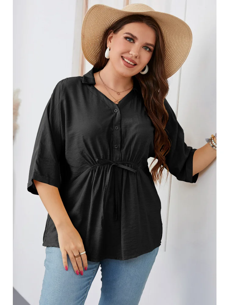 Summer loose fit large size short sleeved shirt Fat girl large size women plus size clothing