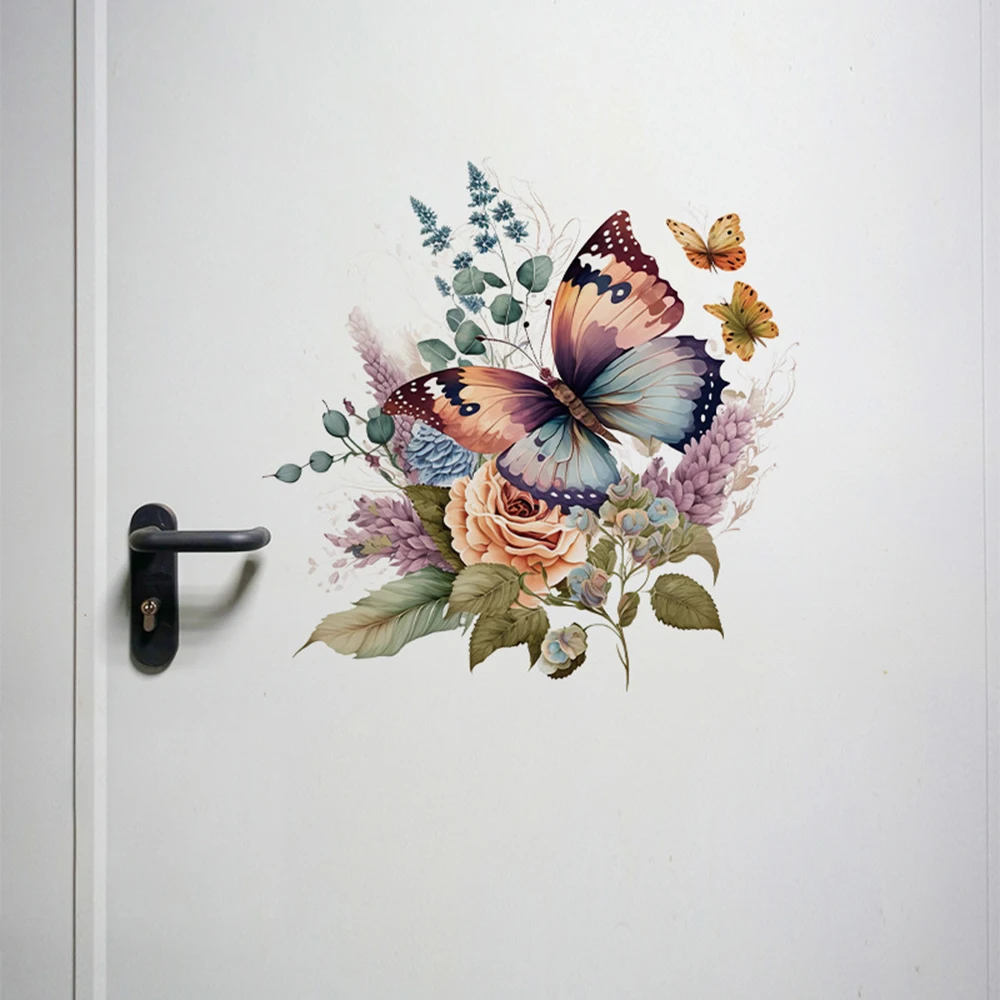 Красивые бабочки цветы растения наклейки на стену самоклеящиеся обои ПВХ