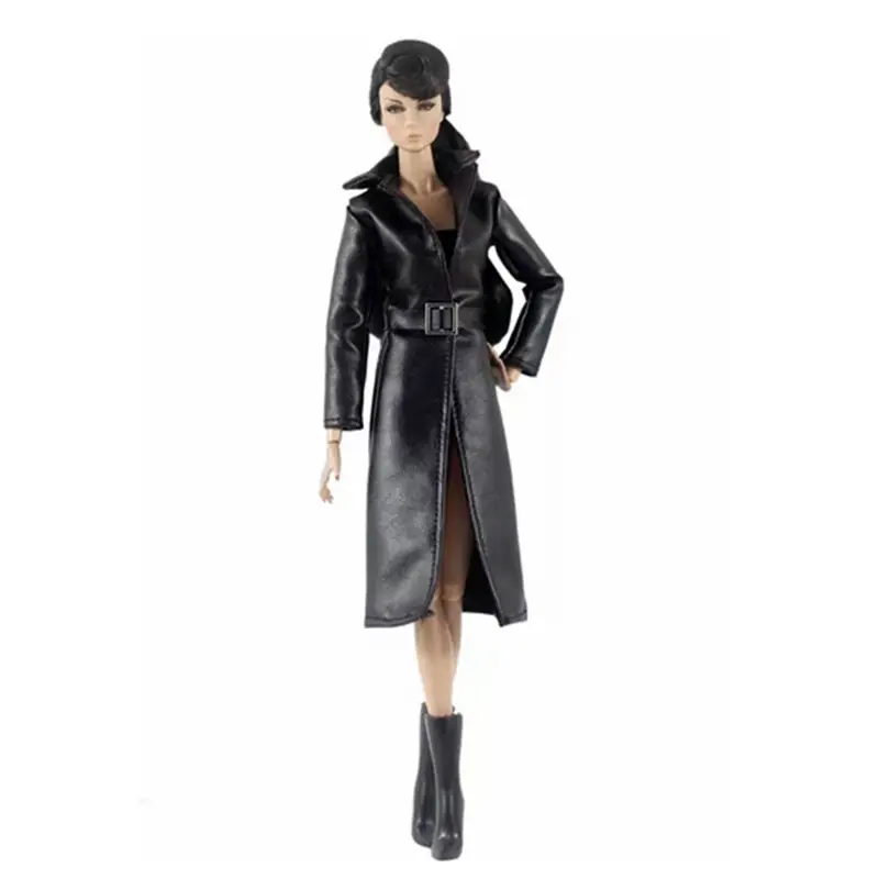 

1/6 BJD Black Leather Parka Long Coat Jacket for Barbie Doll Clothes Winter Outfit Clothing 30cm Dolls Accessories Kids Toy Gift