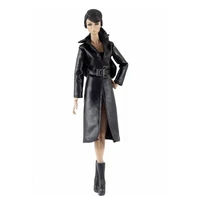16 bjd black leather parka long coat jacket for barbie doll clothes winter outfit clothing 30cm dolls accessories kids toy gift