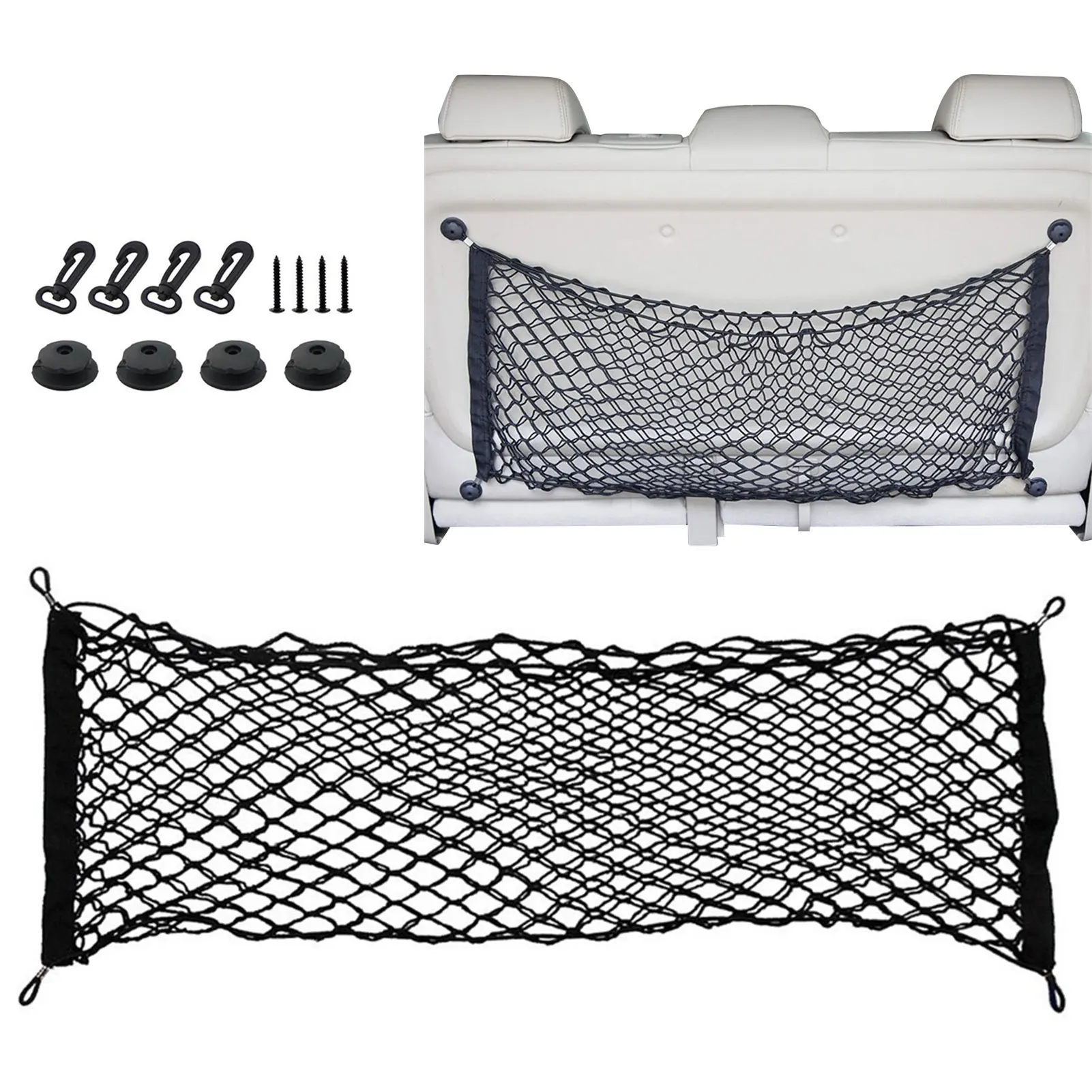 

Car Organizer Storage Net Adjustable Elastic Rear Cargo Net With Hooks Heavy Duty Truck Car Interior Accessories Universal Nylon