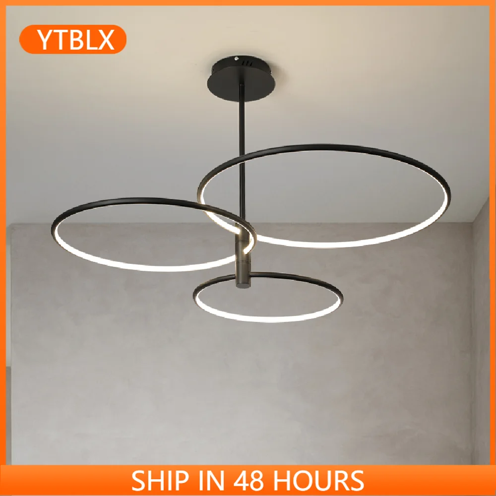 

Minimalist Black / White LED Chandelier Modern Dining Living Room Round Rings Lighting Hanging Fixures Bedroom Lobby New Lamps