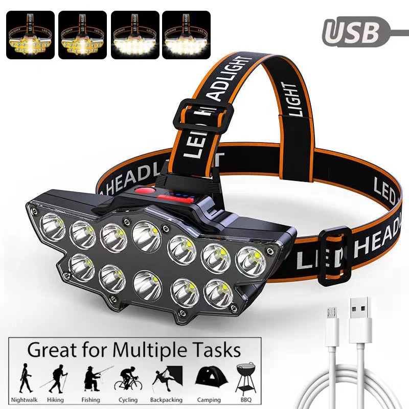 

Outdoor waterproof 12LEDS headlamp LED strong light Mine light work maintenance night run camping light Head-mounted flashlight