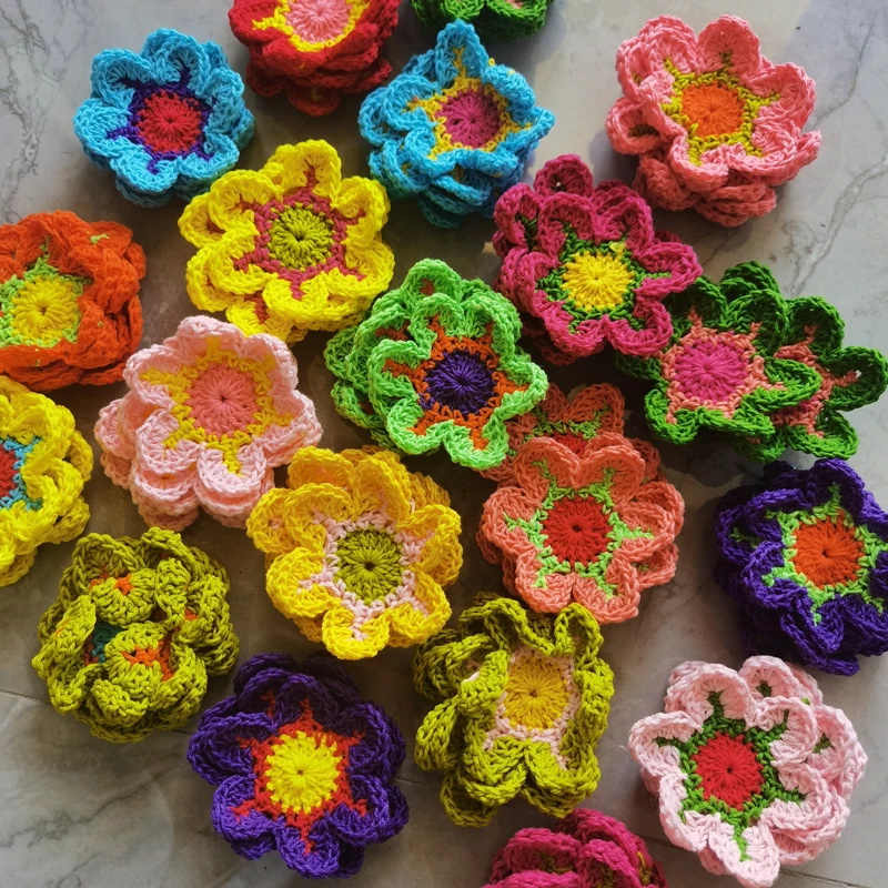 

Multicolor 50PCS/LOT 6cm Handmade Girl Head Wear Accessories Clothes Appliqued DIY Cotton Crochet Doily Patches Wedding Gift