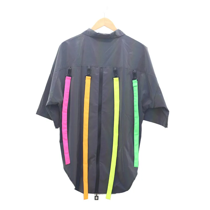 Reflective Shirts Men's Short Sleeve T-Shirts Ribbon Decorative Shirts Loose Lapel Tops Laser Reflective Irregular T-Shirt