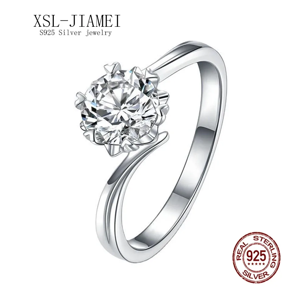 

XSLJIAMEI 0.5ct 1ct 2ct S925 Silver D Color Snowflake Mosanite Ring Classic Six Claw Diamond Ring Female Wedding Senior Jewelry