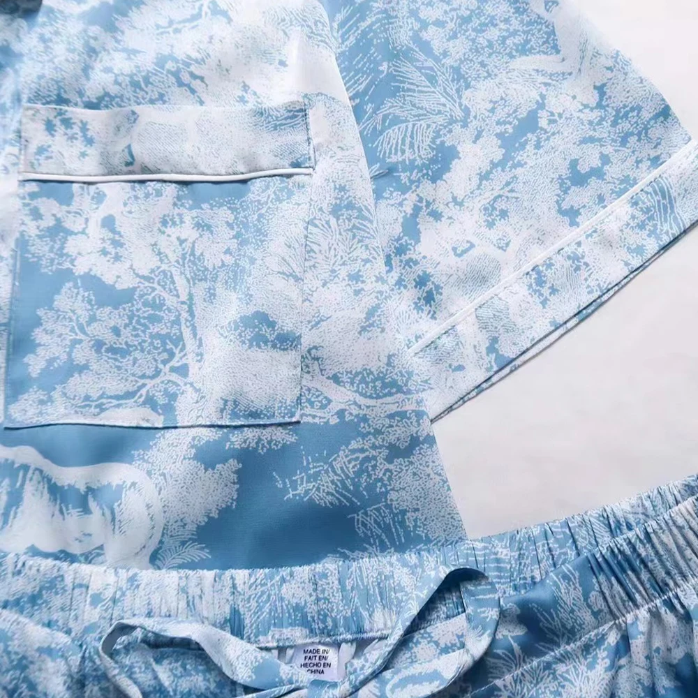 Wholesale Summer Ladies Pajamas Set Ladies Homewear Ice Silk Short Sleeve Ladies Pajamas Pajamas 2-Piece Set Free Shipping