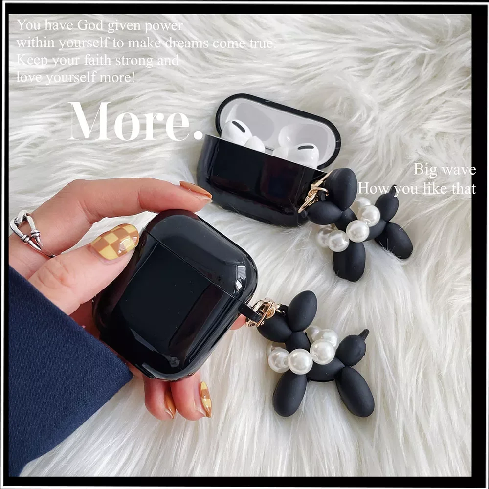 

For Airpods Pro Case Soft Silicone Crystal Case For AirPods 1 2 Air Pods Earphone Cover with Cute Dog Pendant Pearl Key Chain