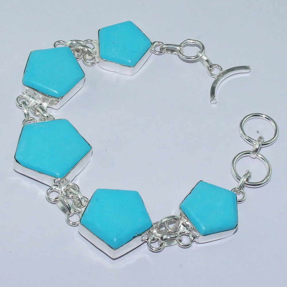 

Синий браслет из Бирюзы и серебра, покрытый медью, 22,3, B0807