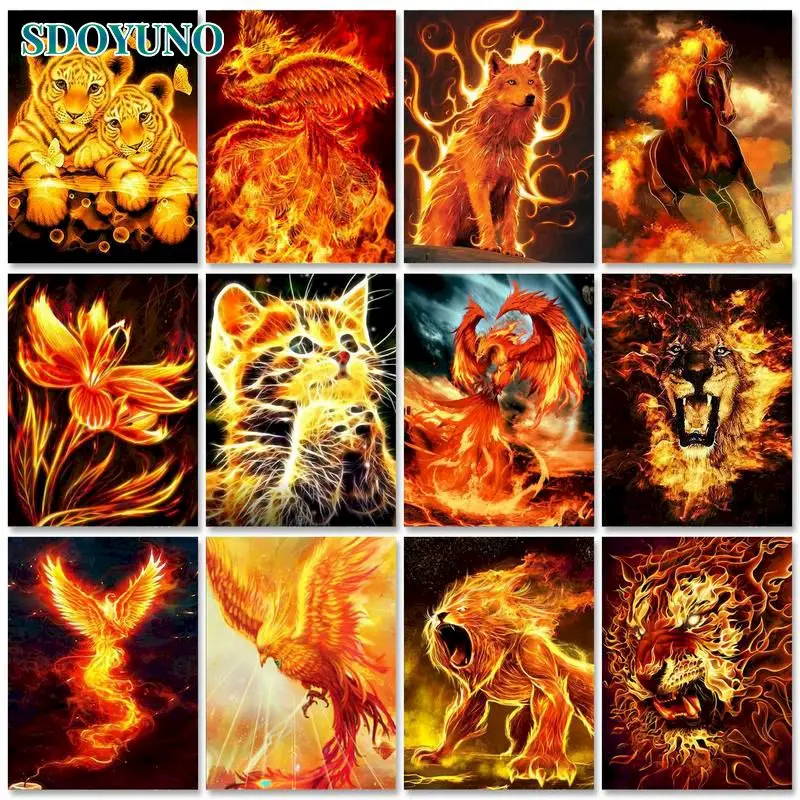 

SDOYUNO Oil Painting By Number flame Animals 40x50 DIY Frame Coloring On Canvas Acrylic Paint Art For Adults Picture By Number D