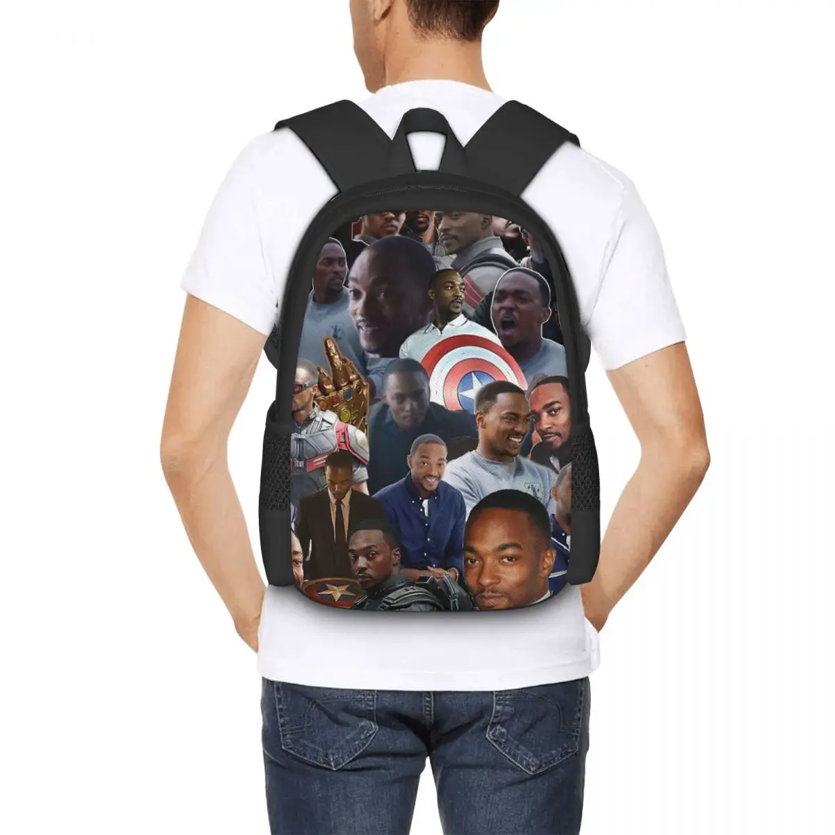 Anthony Mackie Collage Backpack for Girls Boys Travel RucksackBackpacks for Teenage school bag