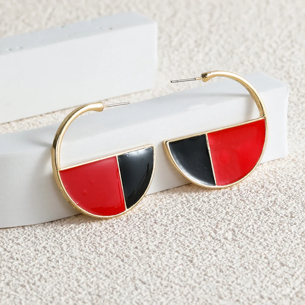 

Geometric Dangle Red and Blcak Drop Earrings Round Earrings for Women Fashion Classic Jewelry Gift Statement Earrings
