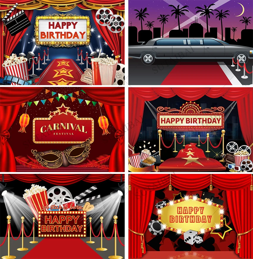 

Cinema Movies Background of Photography Red Theme Curtain Popcorn Decorate Supplies Vinyl Cloth Booth Photo Studio Photophone
