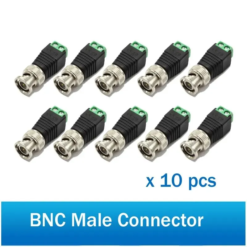 

NEW2023 10pcs Male Metal BNC Connector with DC Connector Plug Screw Terminal UTP Video Balun for CCTV Surveillance Camera CCTV