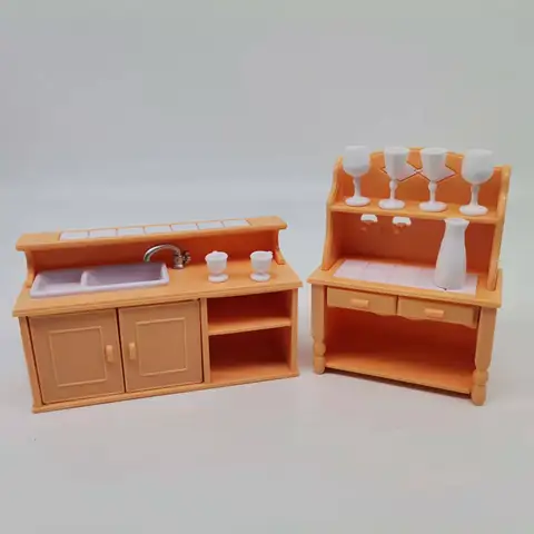 Милый семейный кухонный набор, миниатюрная мебель, миниатюрный кукольный домик, ролевая игрушка, подарок на день рождения, креативное мышление