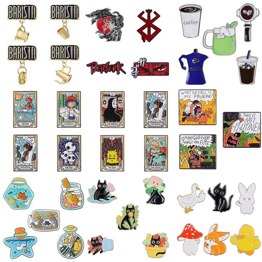

Animal Enamel Pins Set Frog Cat Badge Dog Plant Potted Coffee Cup Brooch Cartoon Anime Mix Jewelry Women's Backpack Accessories