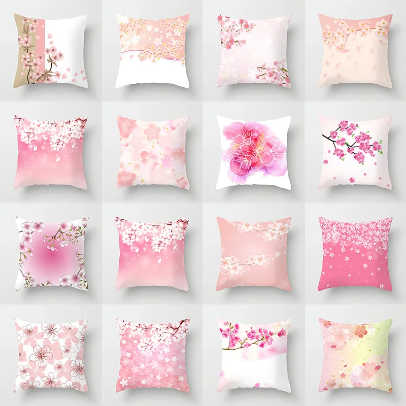 

Cherry Peach Flower Pattern Throw Pillow Case Pink Floral Cushion Covers for Home Sofa Chair Decorative Decor Pillowcases
