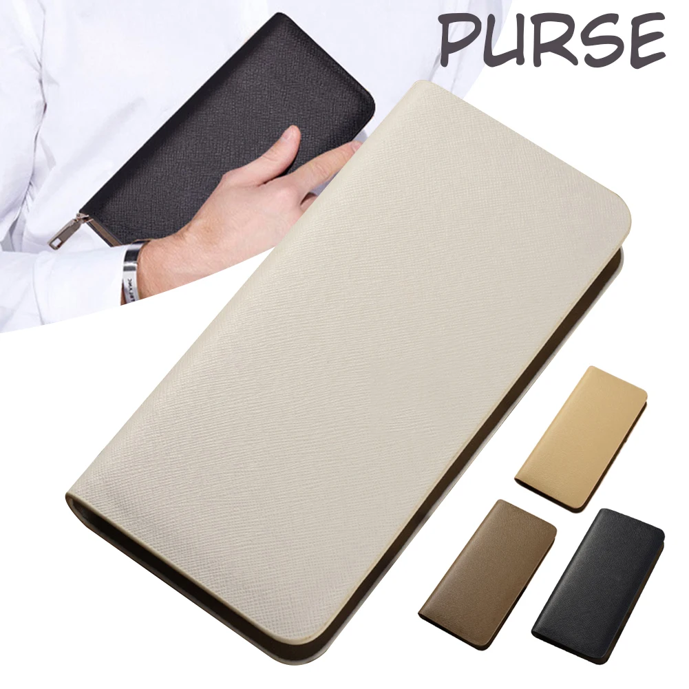 

Men's Cross-Pattern Zipper Long Wallet Ultra-thin Large Capacity Card Box For Men Male Daily Use Women Purse Laday Hand Bag Clip