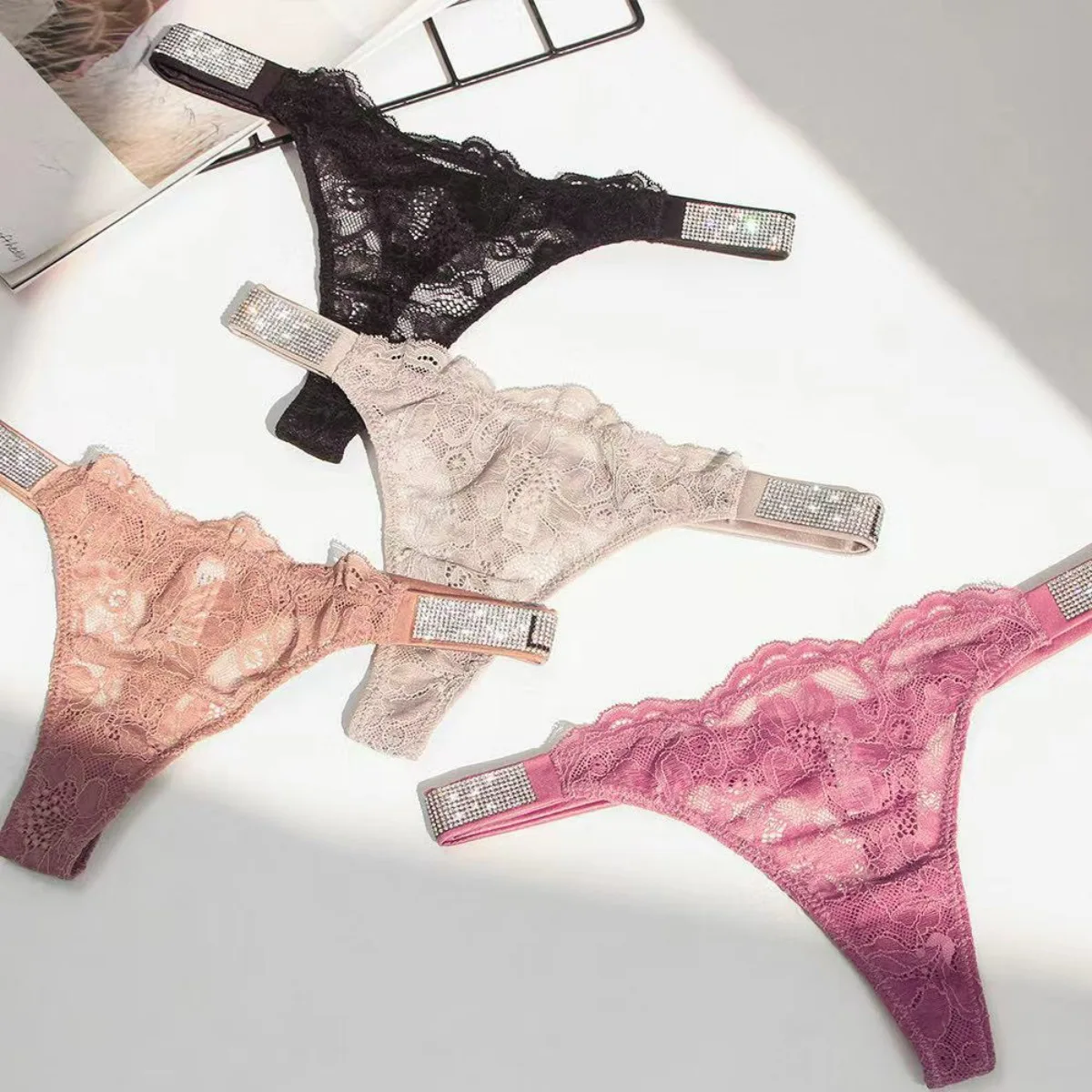 

European and American Sexy Letter Rhinestone Thong Lace Girl Thong Panties Cotton Crotch Comfortable Ladies T Pants Hot Sale