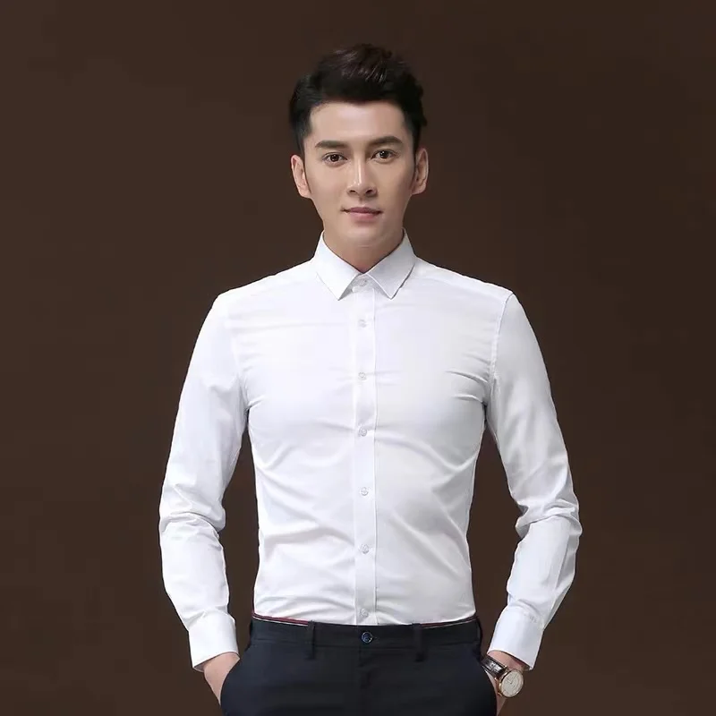 Мужская базовая однотонная рубашка-смокинг с длинными рукавами и квадратным