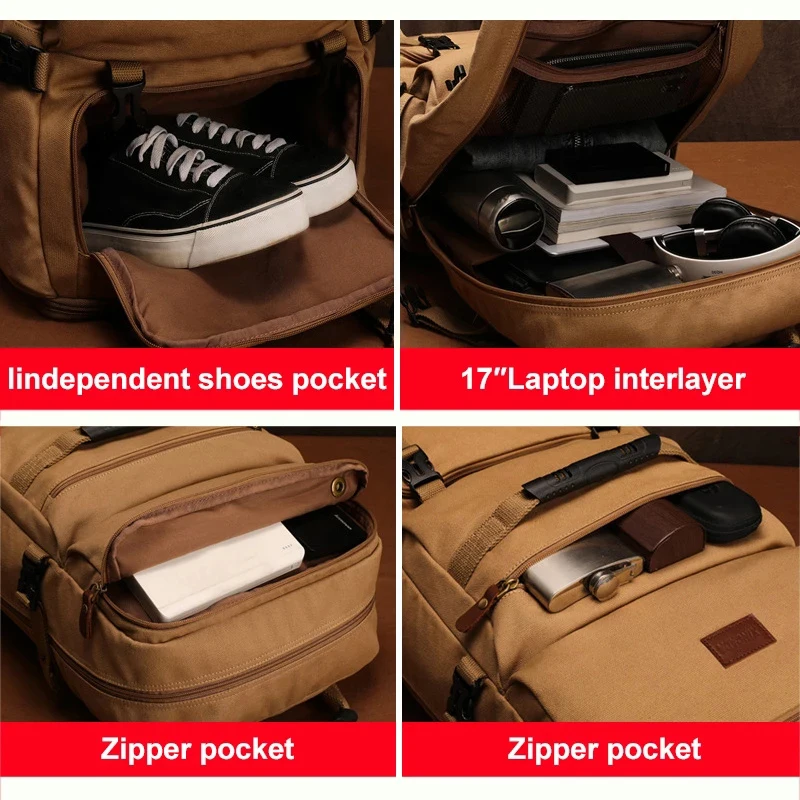 50L 80L Large Capacity Men Backpack Outdoor Canvas Luggage Bags Women Travel Trekking Camping Mountaineering Package XA896M