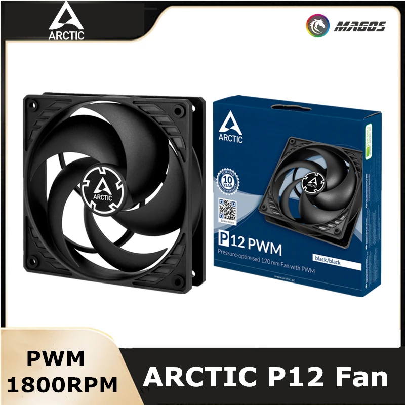 

ARCTIC P12 Fan,FDB PWM Smart Temperature Control Mute 12cm Water Cooling Fan, 1800RPM 120mm Case Fan CPU Radiator Cooler Black