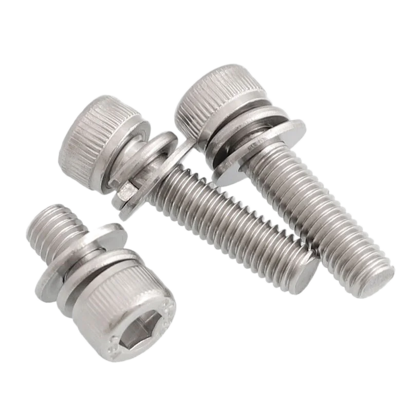 

20Set/lot Allen Bolt M3 Hex Bolt Set with Flat Spring Washer Hex Socket Cap Screws 304 Stainless Steel 12mm 16mm 20mm 25mm 30mm
