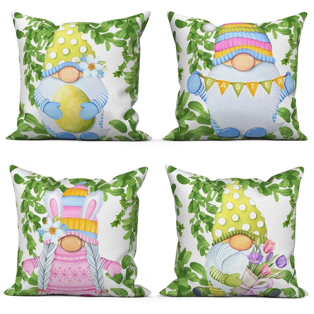 

Green Plant Leaf Cartoon Dwarf Easter Polyester Cushion Cover Waist Pillow Case Living Room Chair Sofa Home Decoration