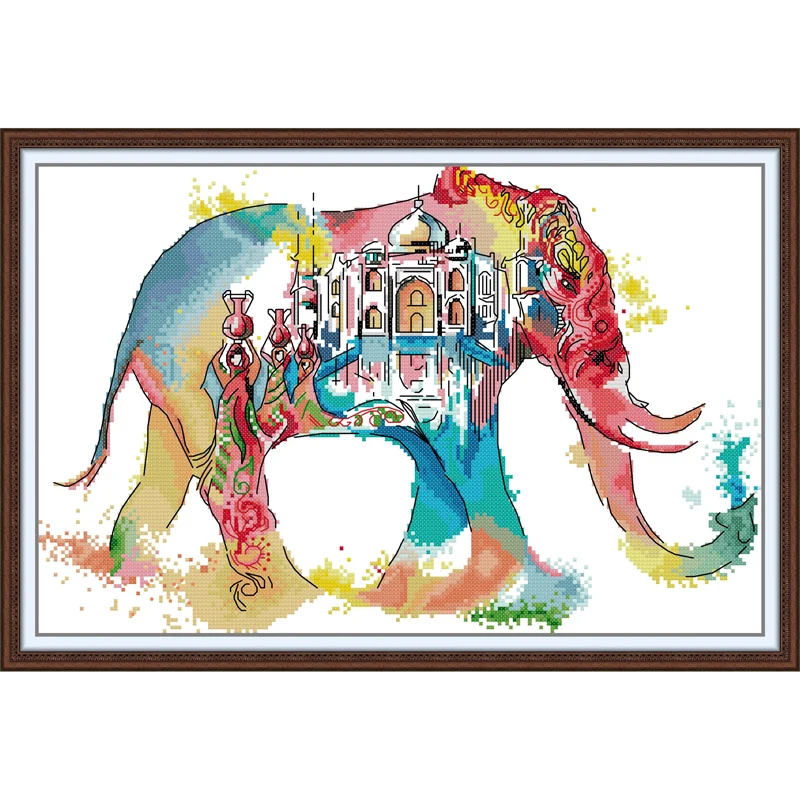 

Everlasting Love Indian Watercolor Elep Cross Stitch Kits Ecological Cotton 11CT 14CT Printed Easy for Beginners Home Decoration