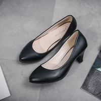 womens shoes with high heels single shoes solid color thick heel pointed shoes professional leather shoes etiquette large size