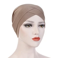 european and american new womens hijab bonnets elastic fabric forehead cross indian hat crystal hemp cap muslim bottoming hood