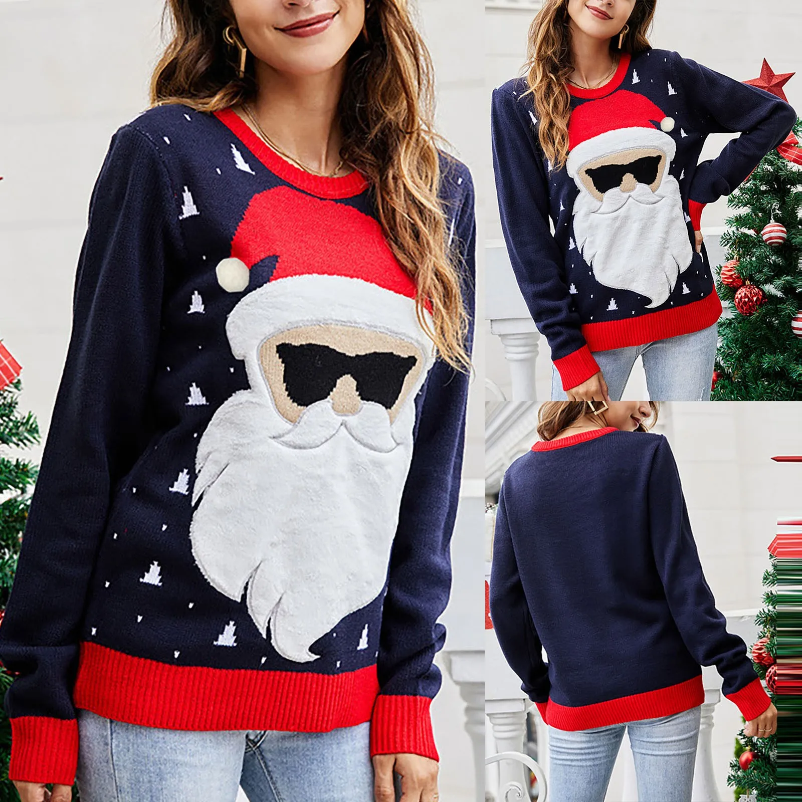 

Luxury Y2k Sweater Women Fashion Cute Santa Claus Round Neck Pullover Loose Christmas Sweater Pull Femme Hiver 2022 Свитер