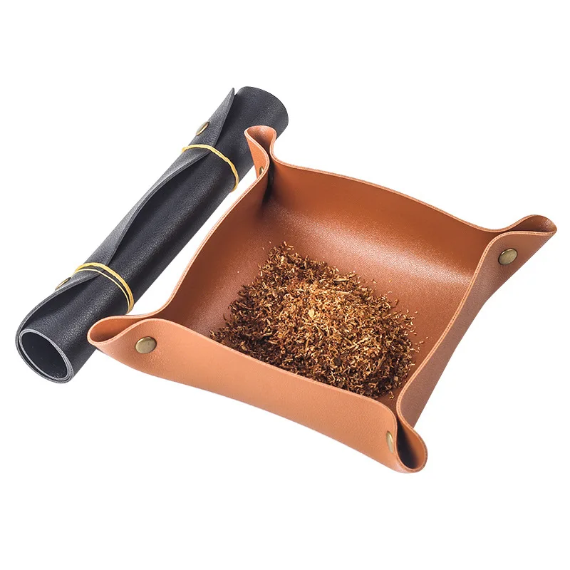 

Portable Collapsible Leather Tobacco Tray Pipe Accessories Leather Tray