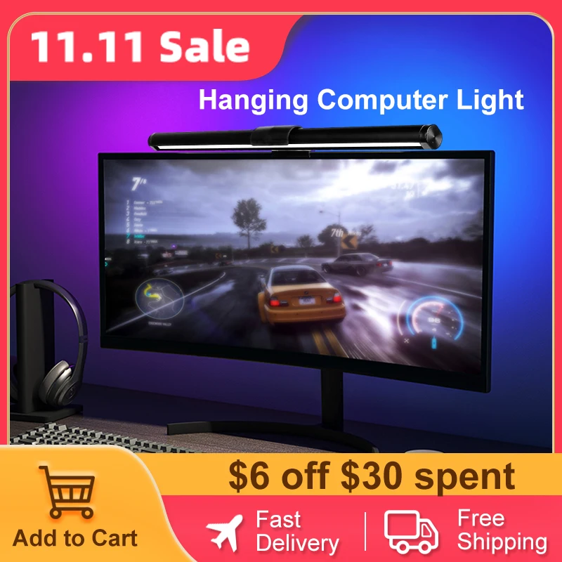 Продажа Светодиодсветодиодный настольная лампа для компьютера ПК плавное затемнение RGB подвесной монитор световая полоса Usb защита глаз подсветсв...