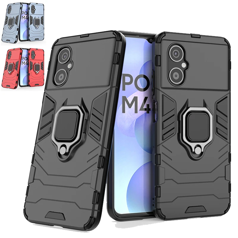 For Poco M4 5G Case Cover Xiaomi Poco M4 5G Capas Phone Back Bumper Shockproof Holder Ring Magnetic Cover For Poco M4 5G Fundas