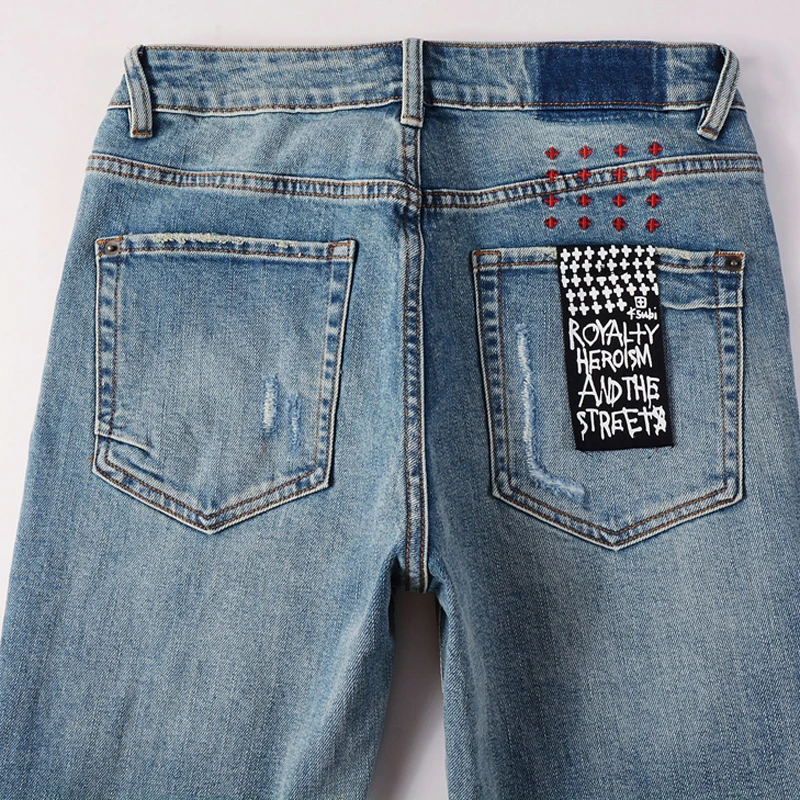 Ретро Do Old High Street модные синие джинсы KSUBl Cross мужские брюки из ткани с рваными швами