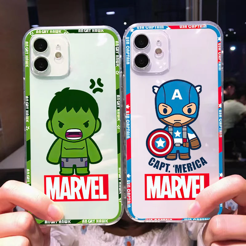 

Cartoon Avengers For iPhone 11 Pro Max 12 13 Pro Mini X XR XS Max Se2 6 6S 7 8 Plus Clear Phone Case Liquid Silicon Coque Black