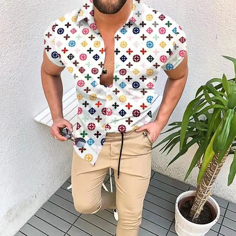 

Fashion Mens Hawaiian Shirt Male Casual Colorful Printed Aloha Shirts Short Sleeve Men's Clothing Single-breasted Shirt Men Tops