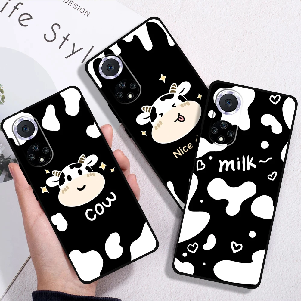 

Fashion Milk Cow Matte Phone Case For Huawei P30 Lite P20 Pro Honor 10 8X 9X 10X 9A Liquid Silicon Funda Soft Black Back