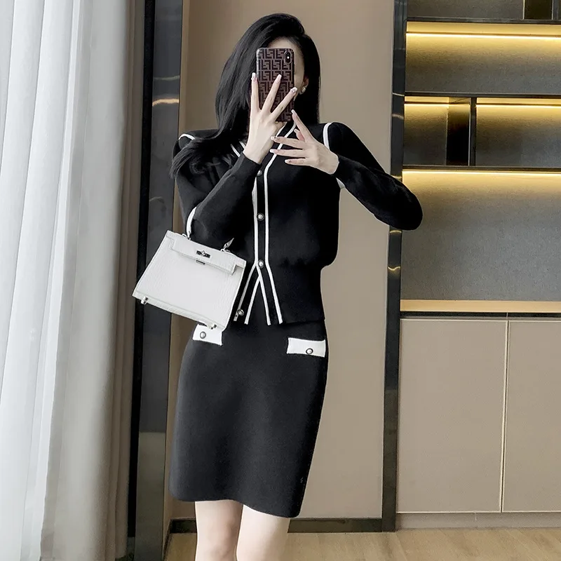 

High Quality 2023 Elegant Contrast Colort Design Women Dress Female Evening Party Autumn Winter Crop Top Clothes Casual Y2k Robe