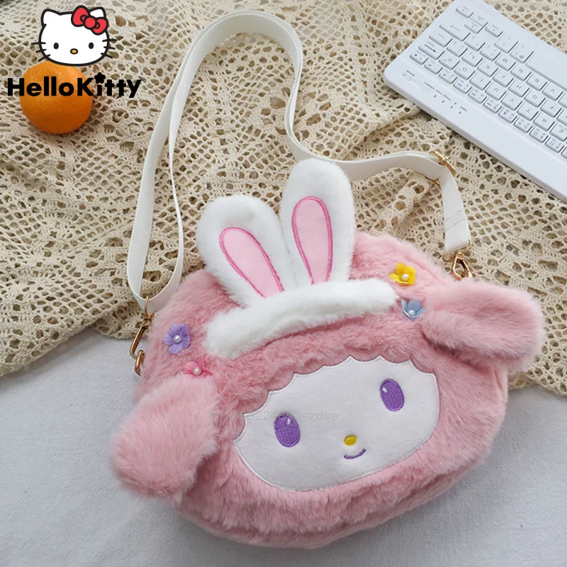 Kawaii Cartoon Melody Plush Shoulder Bags Girl Cute Fashion Leisure Sanrio Children Handbags New Pink Kids Gift Bag Y2k Trendy