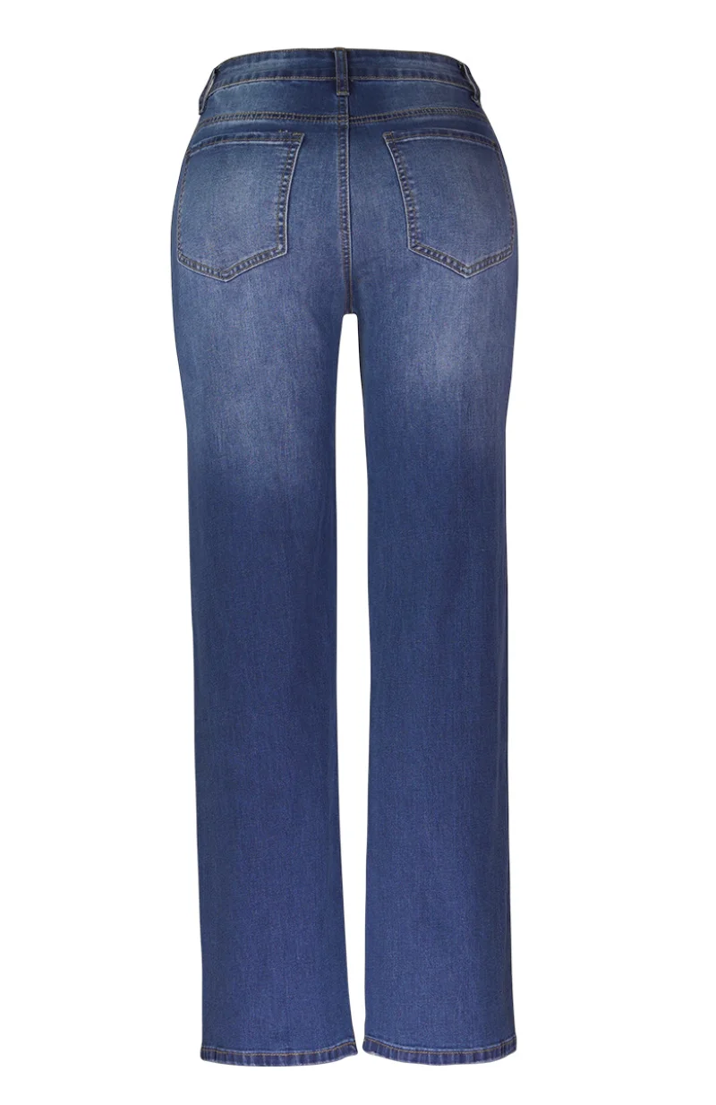 Loose Wide Leg High Stretch Denim Pants Ripped Jeans for Women