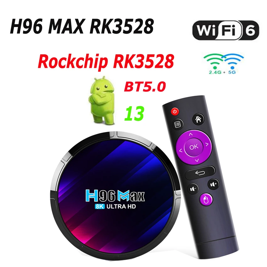 H96 max rk3528 android. Медиаплеер h96 max rk3528 android, 4 гб/64 гб, wi-fi, bluetooth, черный, фиолетовый.
