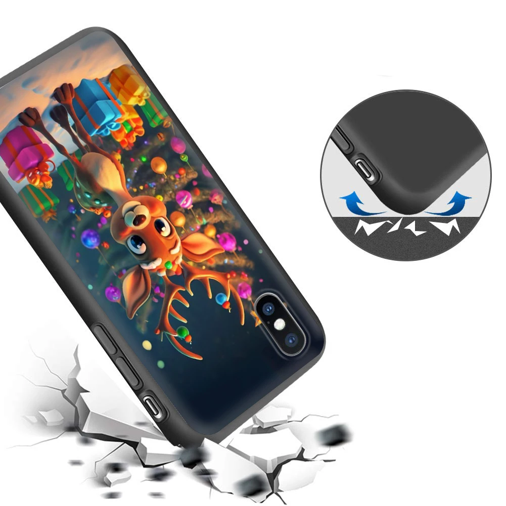 D20 Z34 Мягкий силиконовый чехол с рождественской елкой и оленем для iPhone 11 12 13 14 Pro Max