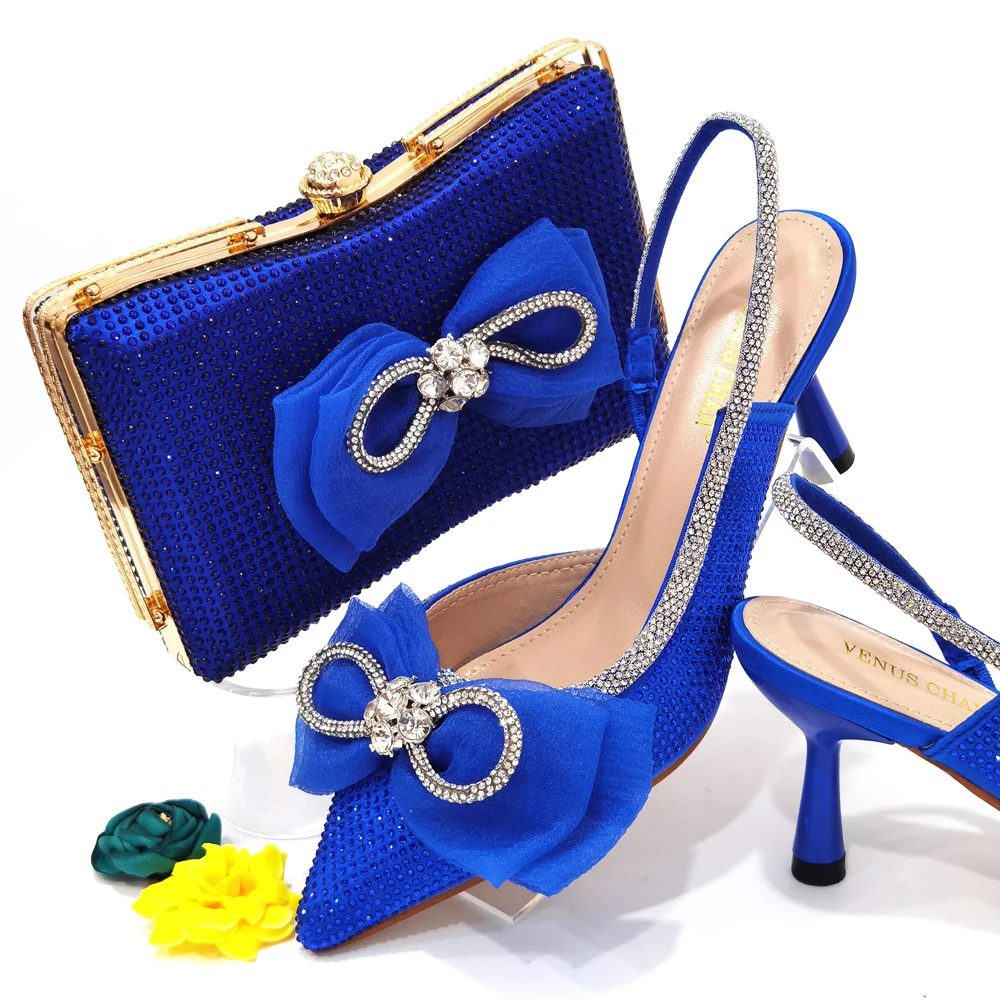 

Doershow hot selling blue Shoes and Bags To Match Set Italy Party Pumps Italian Matching Shoe and Bag Set for Party! HRE1-21