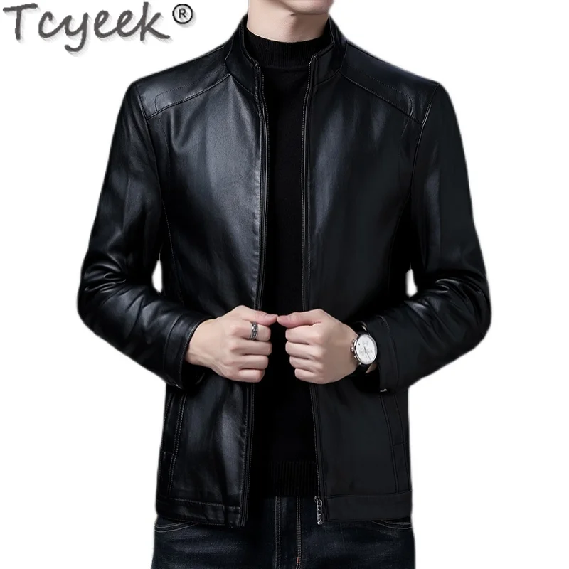

Tcyeek 100% Real Leather Jacket Men Clothing Sheepskin Short Jackets for Men Black Motorcycle Male Leather Jacket Thin Chaquetas