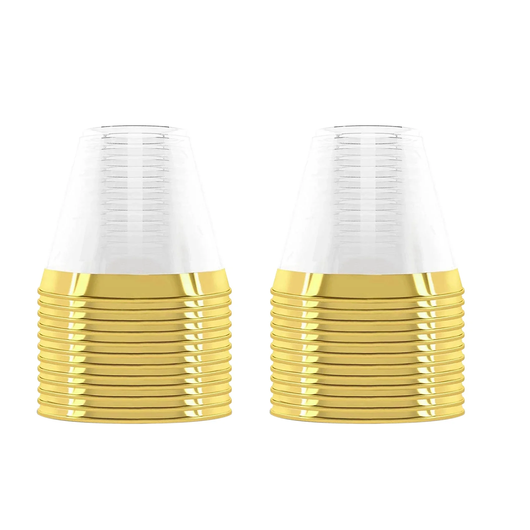 

2X Plastic Cup 9 Oz Hard Disposable Cup Plastic Wine Glass Party Wedding Wine Glass Transparent Plastic Cup -Gold Rim