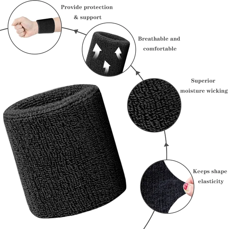 Фото New Breathable Cotton Wristband Set for Men and Women Sweat Absorbent Wrist Sweatbands for Tennis Football Basketball Running №4