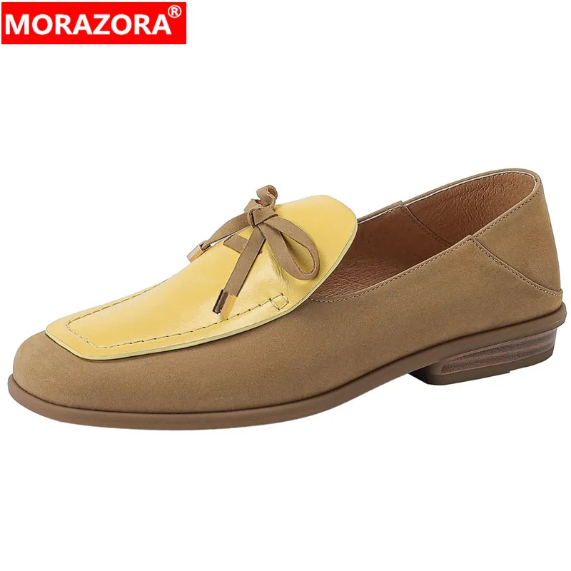 

MORAZORA 2023 New Ladies Butterfly Knot Loafers Flats Shoes Mixed Colors Genuine Leather Shoes Woman Slip On Spring Casual Shoes