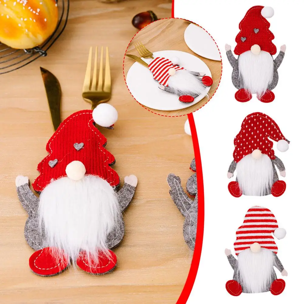 

Christmas Faceless Gnome Cutlery Holder Knife Fork Christmas Pocket Party Xmas Holiday Dinner Cover Decoration Bags Tablewa W4p8